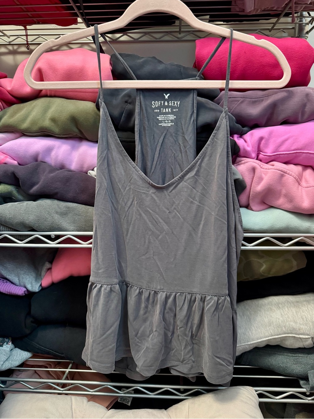 Gray Peplum Tank Top Large American Eagle